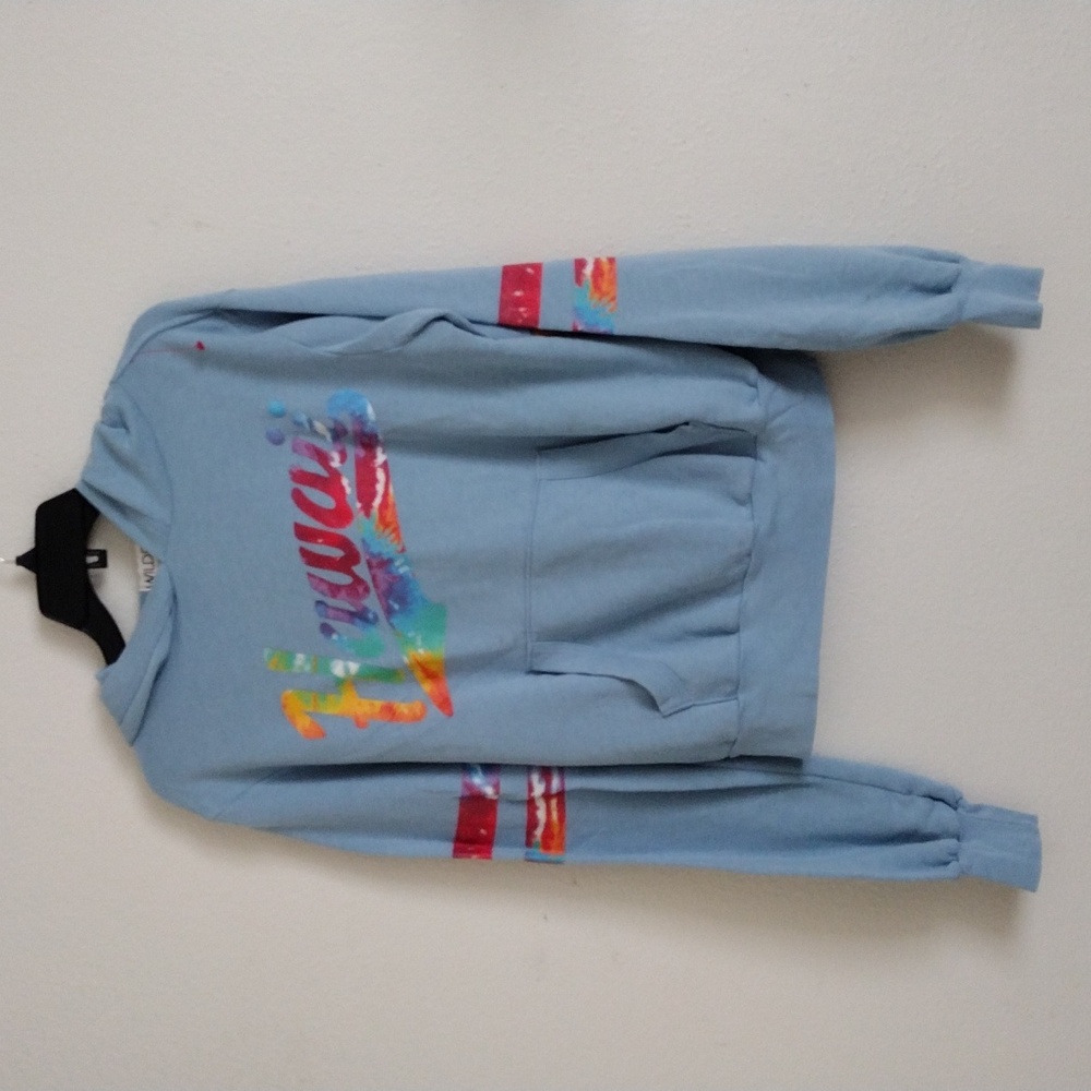 Wildfox light blue rainbow Hawaii logo hoodie size Small